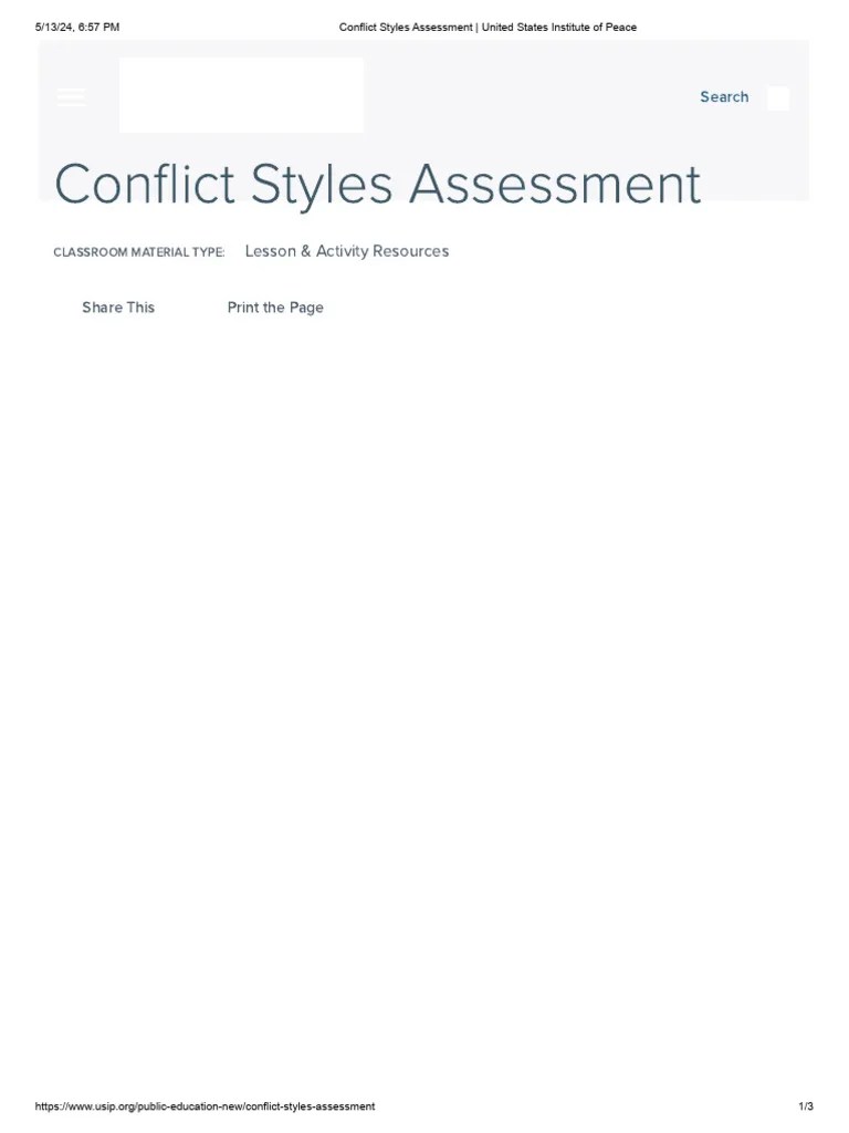 Conflict Styles Assessment - United States Institute Of Peace ...