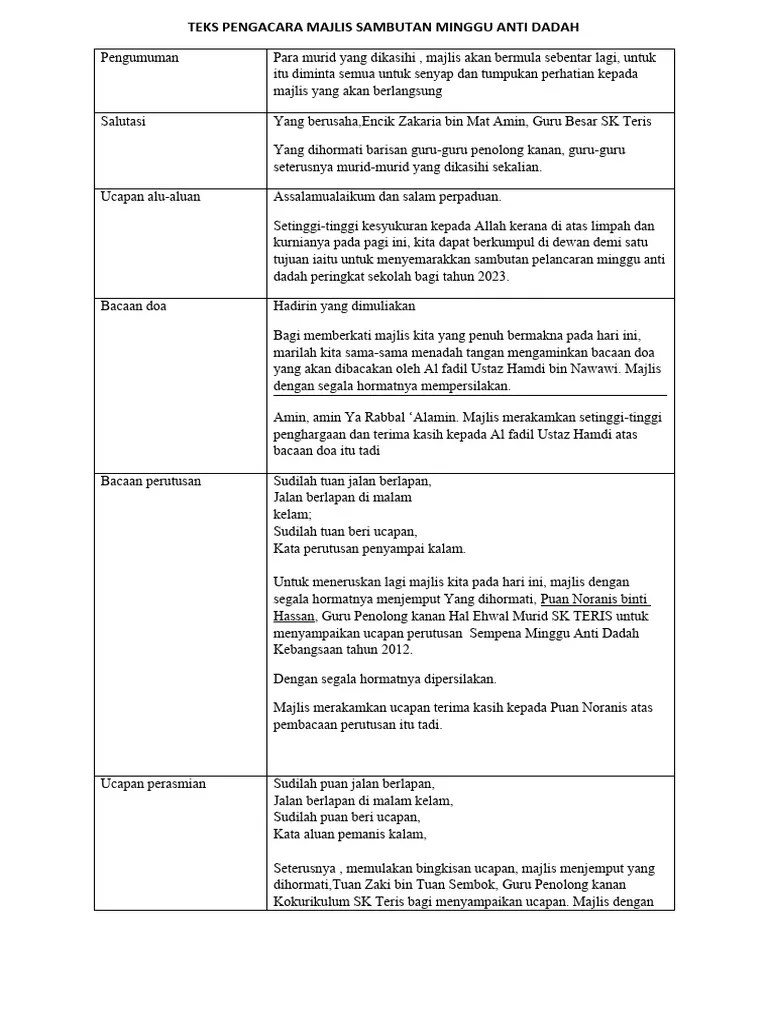 Teks Pengacara Majlis Sambutan Minggu Anti Dadah' | PDF