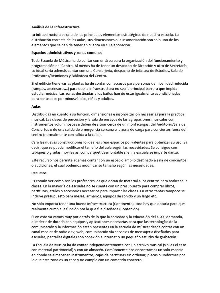Análisis De La Infraestructura | PDF | Escuelas | Partituras