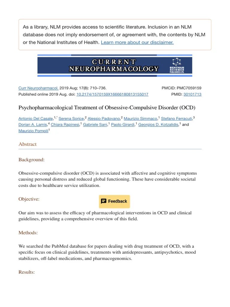 Psychopharmacological Treatment Of Obsessive-Compulsive Disorder (OCD ...