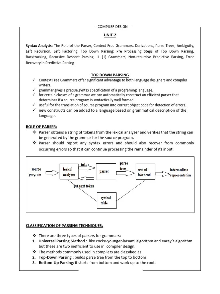 CD - Unit - 2 | PDF | Parsing | Language Mechanics