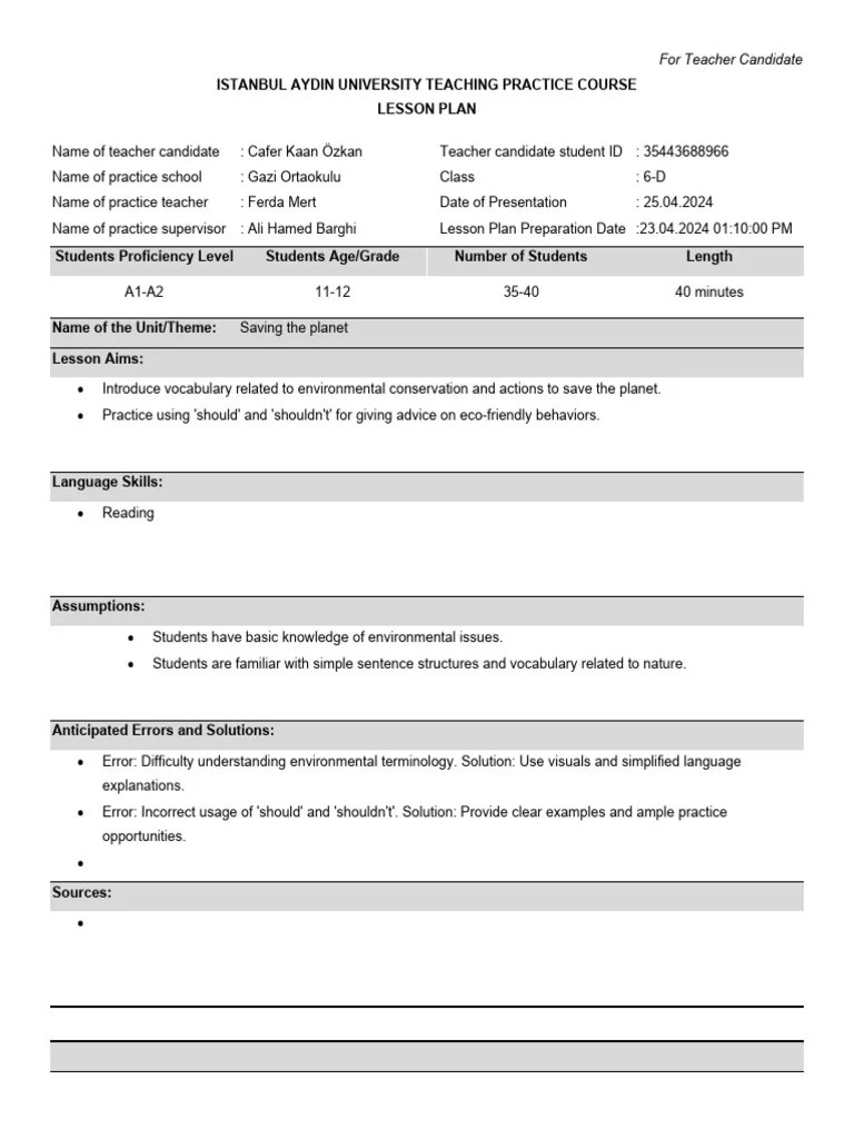 Lesson Plan Template Pdf Lesson Plan Teachers