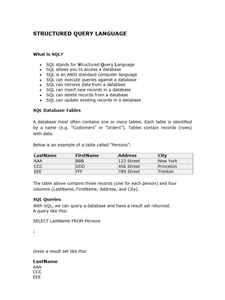 Structured Query Language Tutorial | PDF | Sql | Database Index