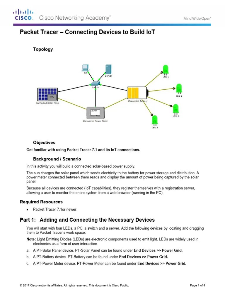 Lab1 - 1.2.2.5 Packet Tracer - Connecting Devices To Build IoT | PDF ...