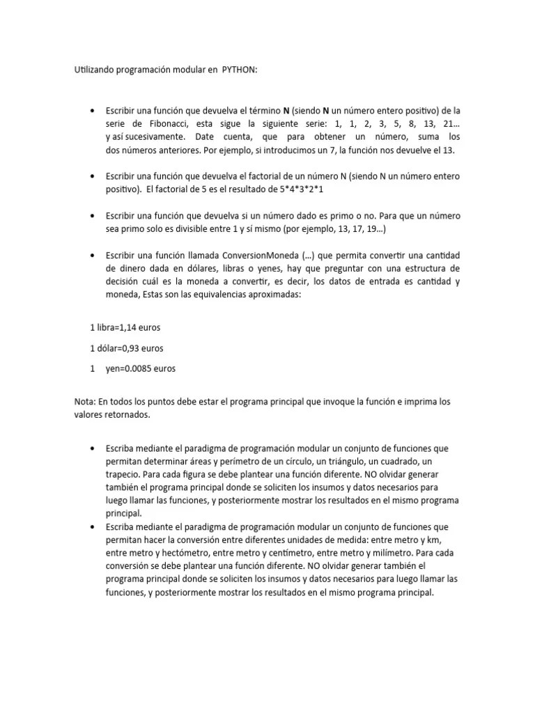 Ejercicios Funciones En PYTHON | PDF | Algoritmos | Python (lenguaje De ...