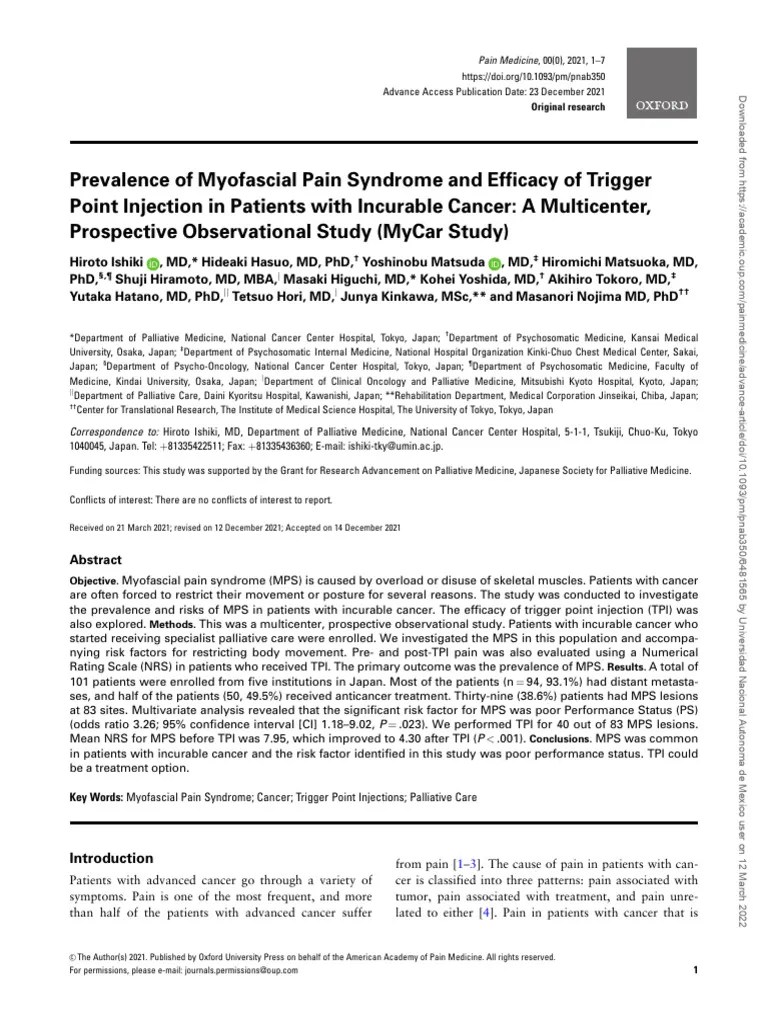 Prevalence Of Myofascial Pain Syndrome And Efficacy Of Trigger Point Injection In Patients With ...