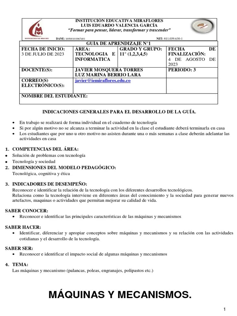 Tecnologia E Informatica (Guia # 1 Tercer Periodo) | PDF | Engranaje ...