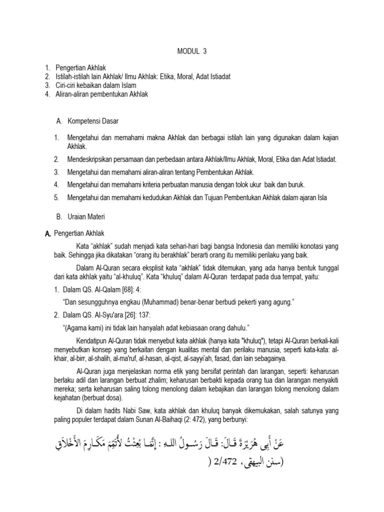 Modul 3. Akhlak Dan Ilmu Akhlak Modul 3 | PDF | Agama & Spiritualitas
