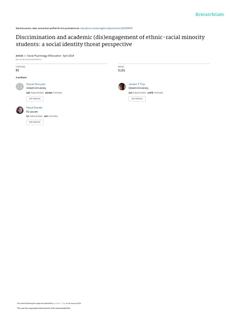 Discrimination And Academic (Dis) Engagement Of Ethnic Racial Minority ...