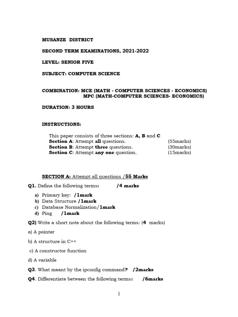 Computer Science S5 Deistric Exam | PDF | Computer Network | Computing