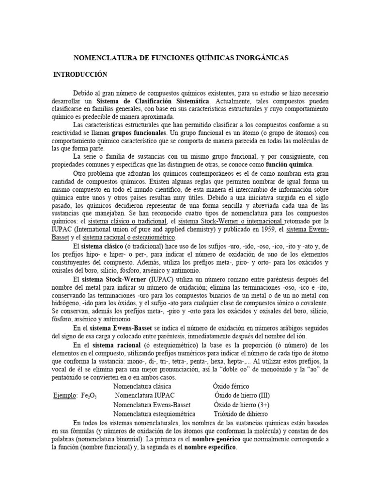 Nomenclatura Inorgánica | PDF | Compuestos Químicos | Hidróxido