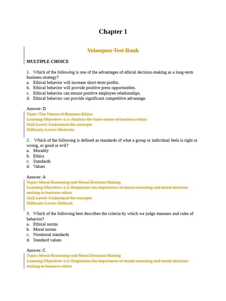 Chapter 1 Multiple Choice Qa | PDF | Morality | Emotions