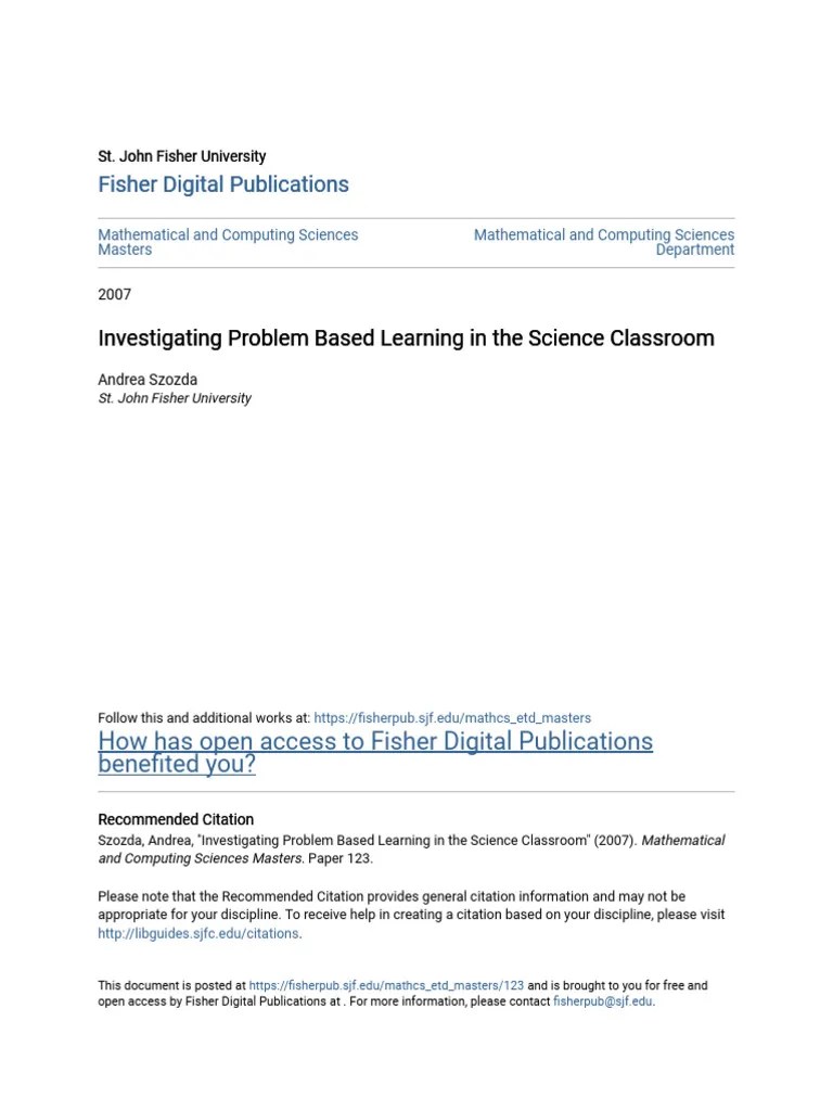 Investigating Problem Based Learning In The Science Classroom | PDF ...