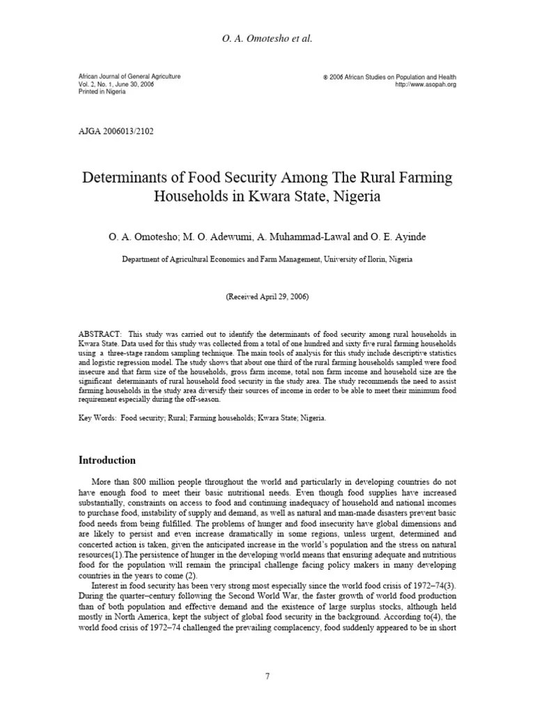 Determinants Of Food Security Among The Rural Farm | PDF | Food ...