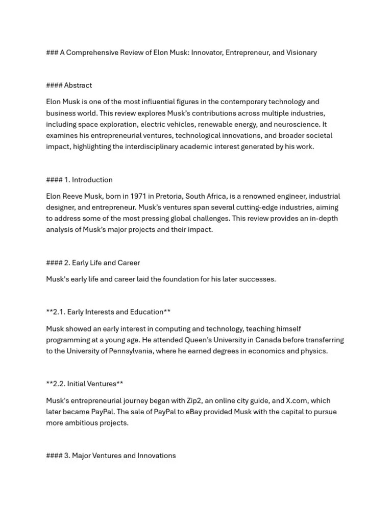 Elon Musk: Innovator & Visionary Review | PDF | Elon Musk ...