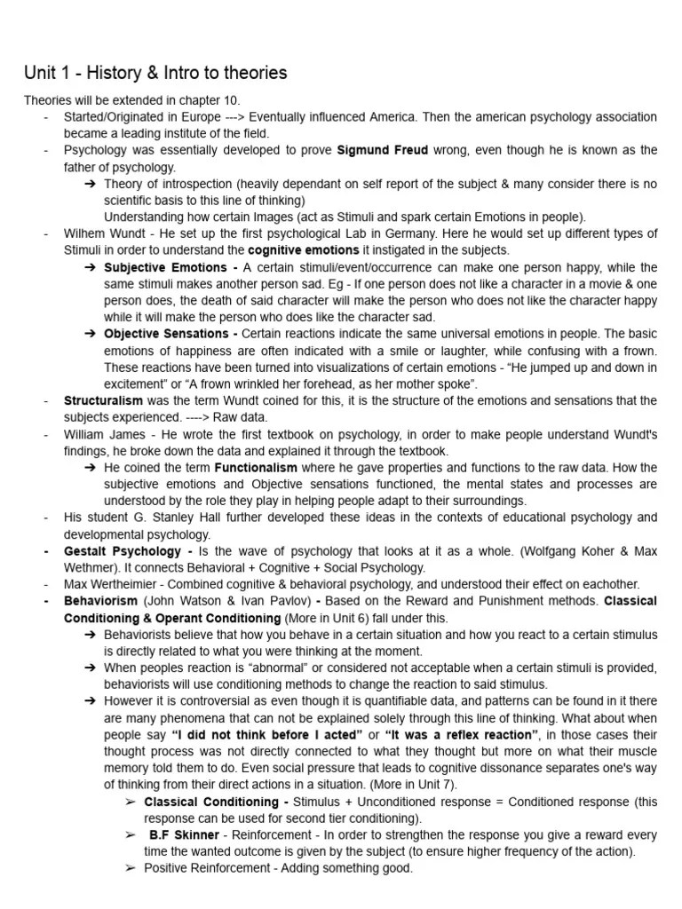 AP Psychology Unit 1 Notes | Download Free PDF | Classical Conditioning ...