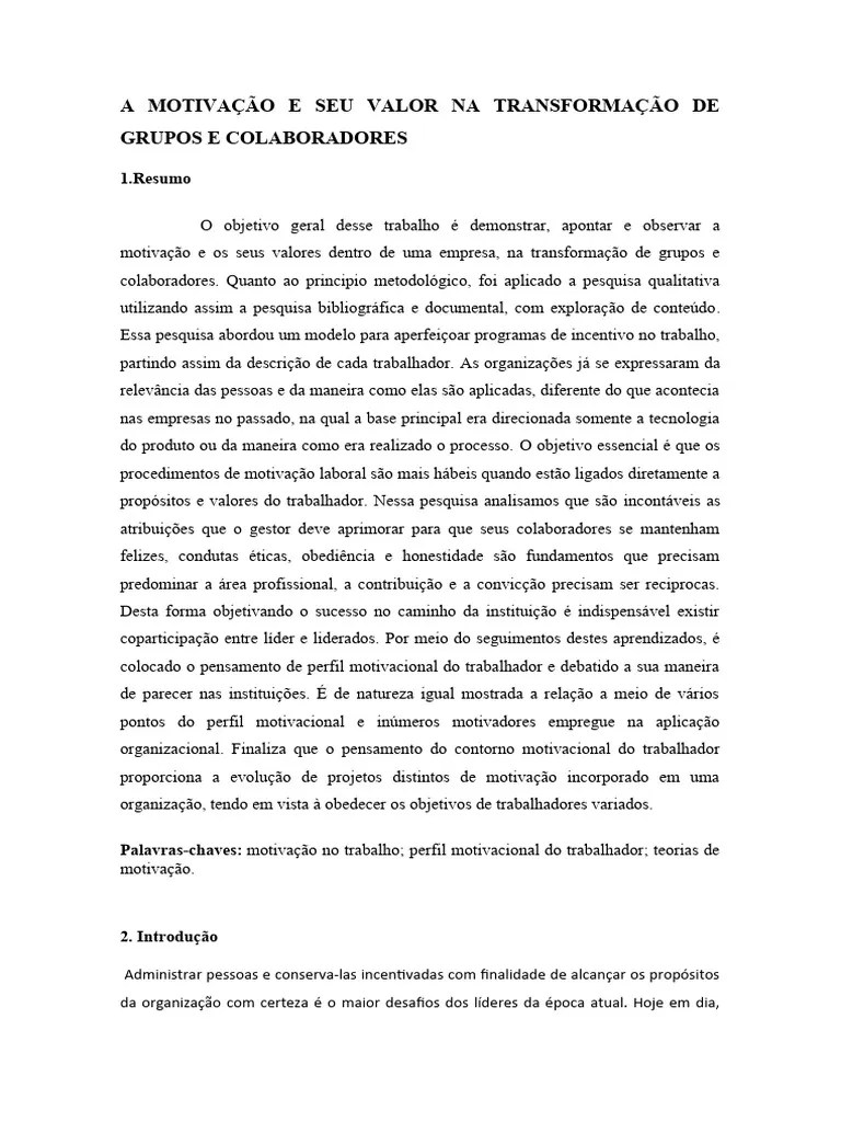 A Motivação E Seu Valor Na Transformação De Grupos E Colaboradores ...