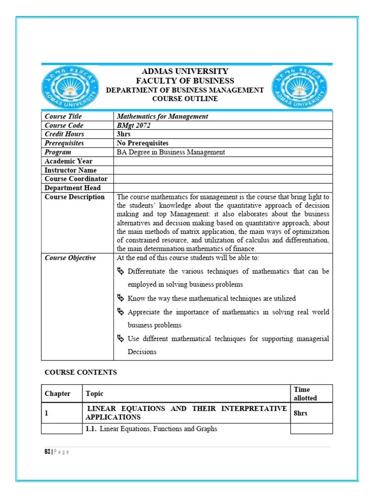 Mathematics For Management | PDF | Matrix (Mathematics) | Mathematics