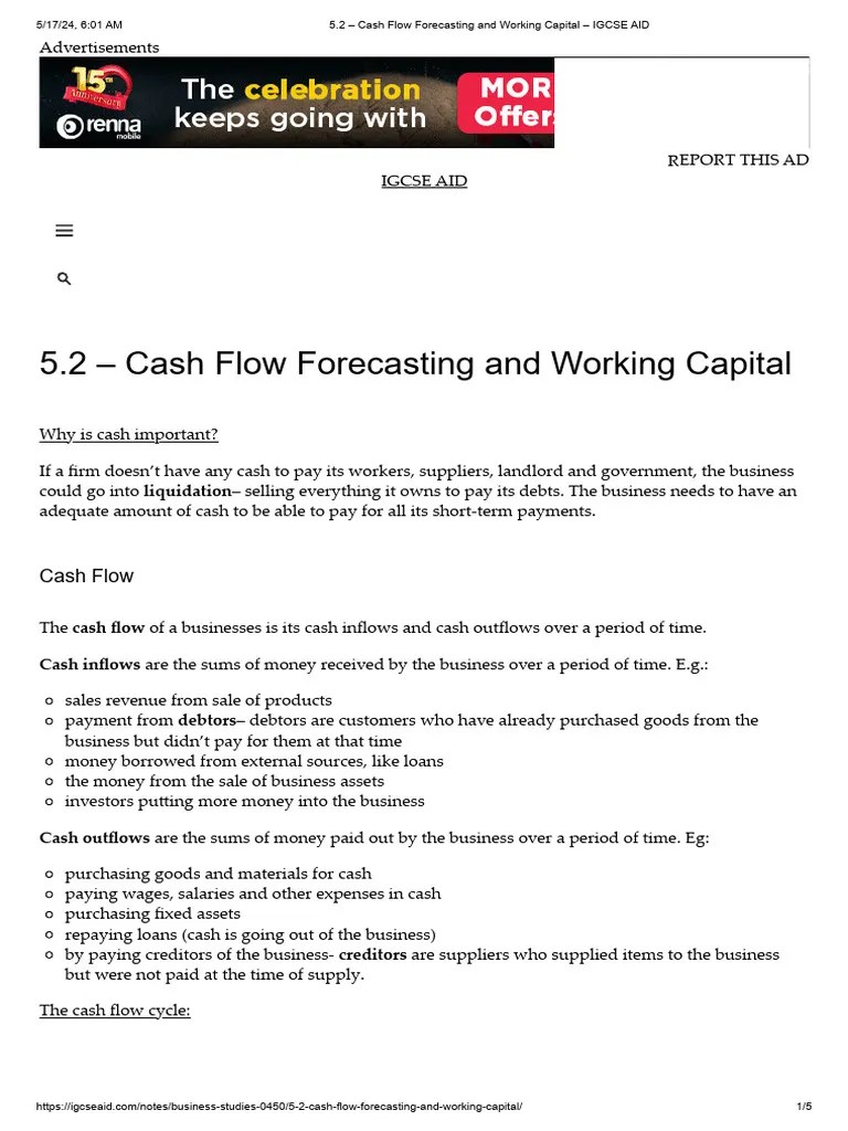 5.2 - Cash Flow Forecasting And Working Capital - IGCSE AID | PDF ...