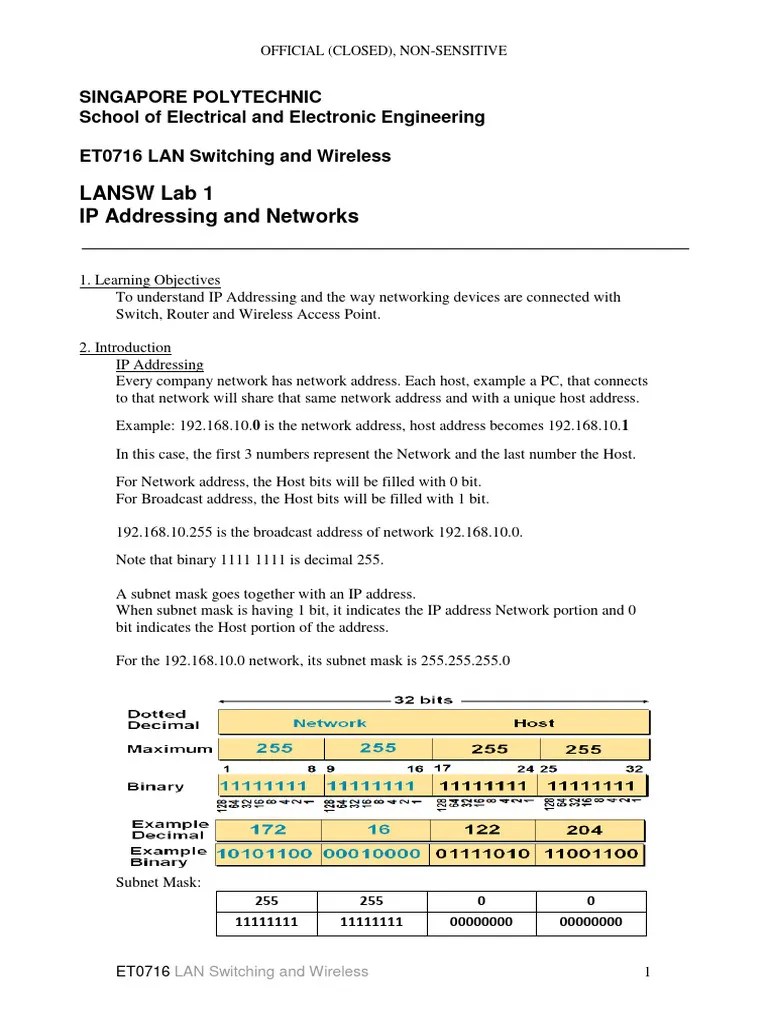 Lab 1 IP Address And Networks | PDF | Ip Address | Computer Network
