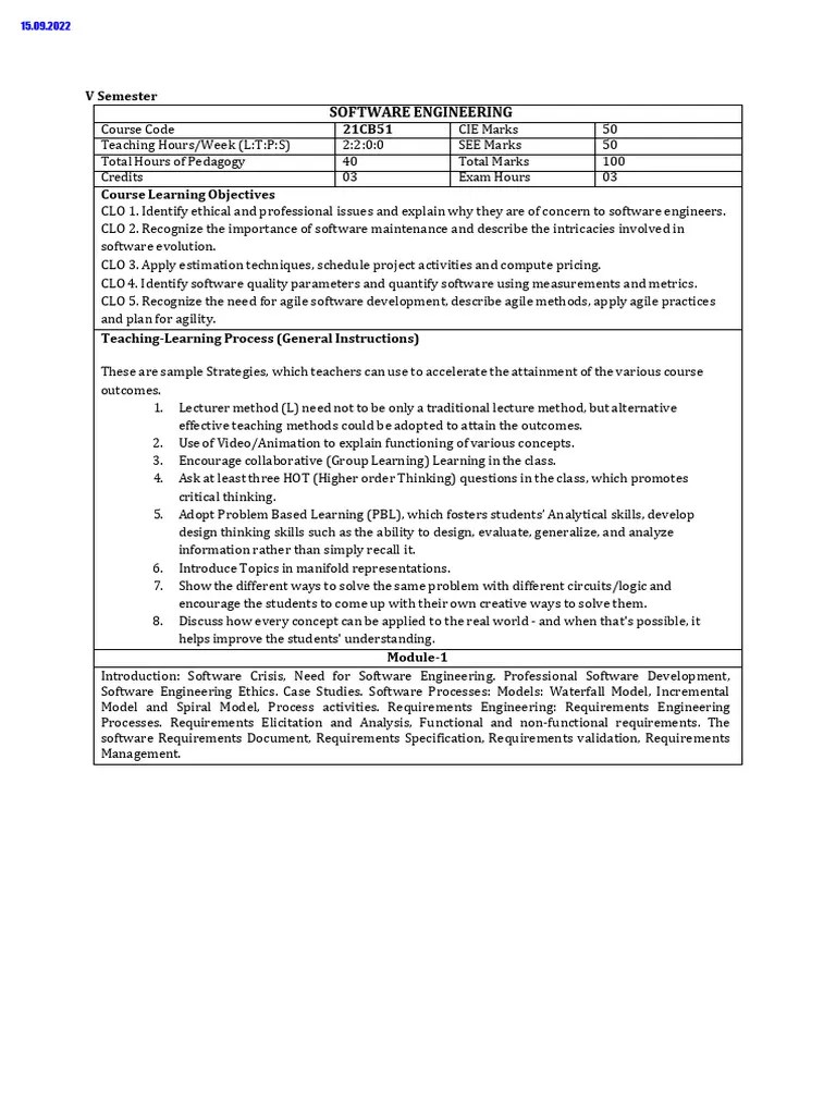 Software Engineering Syllabus | PDF | Agile Software Development ...