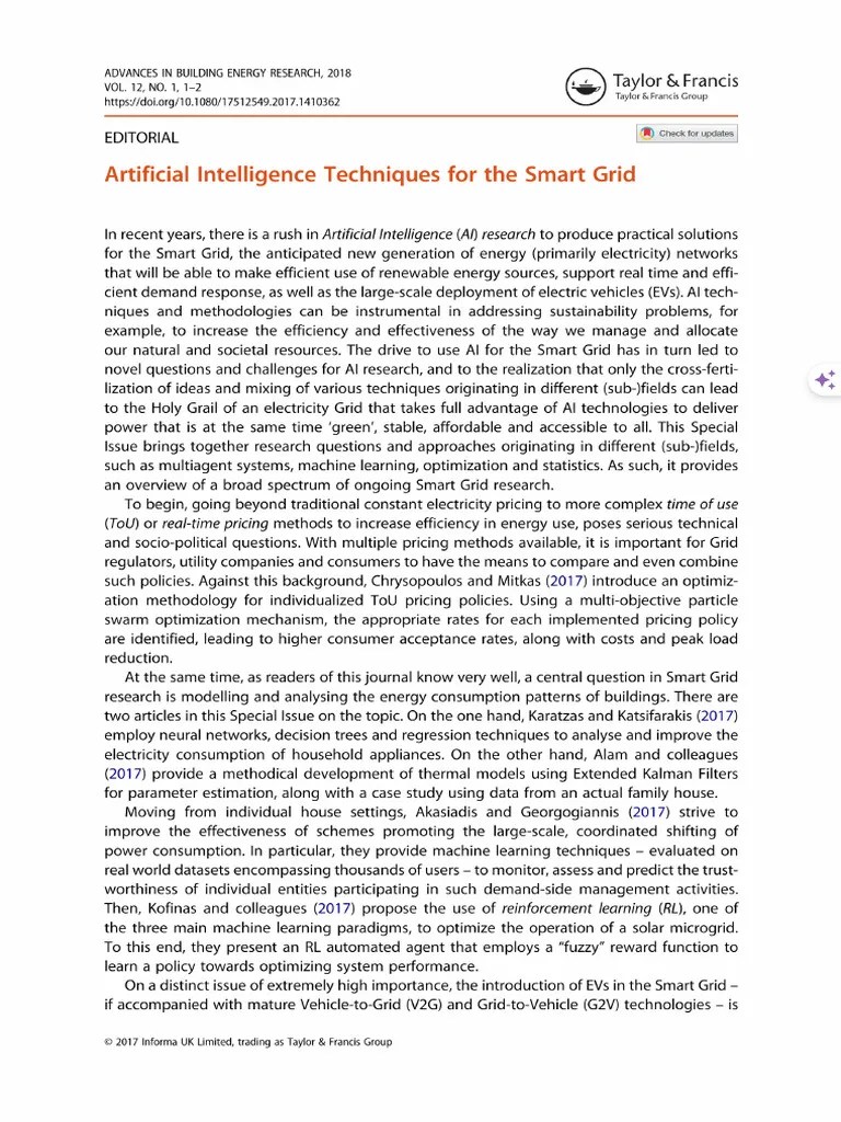 Artificial Intelligence Techniques For The Smart Grid | PDF