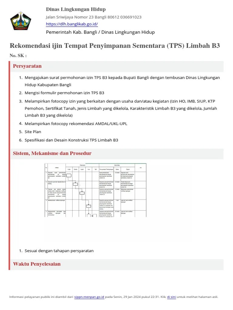 Unduh Standar Pelayanan - Rekomendasi Ijin Tempat Penyimpanan Sementara (TPS) Limbah B3 | PDF