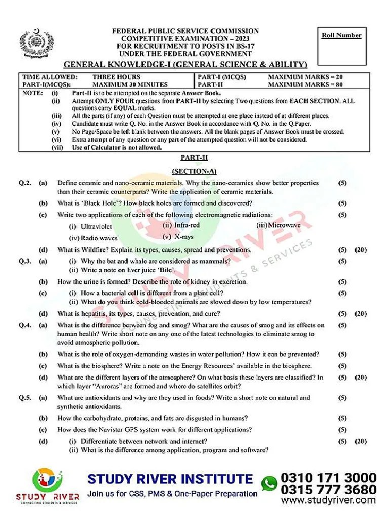 General Science And Ability CSS 2023 Past Paper | PDF