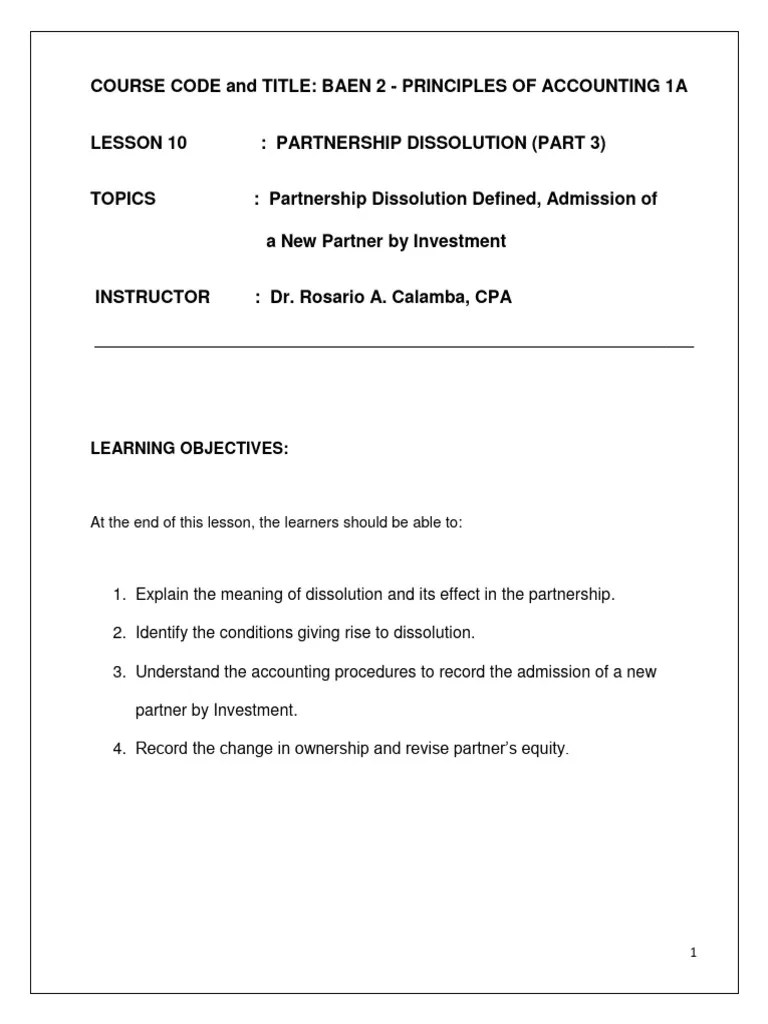 MODULE 10 Part 3 BAEN 2 Partnership Dissolution | PDF | Investing | Partnership