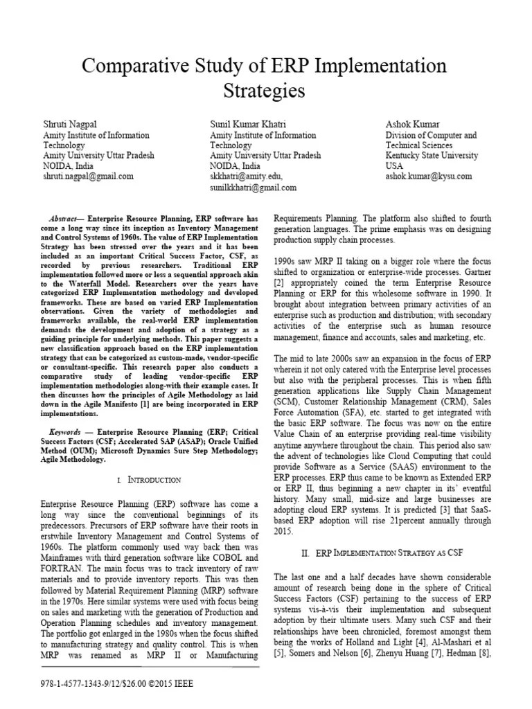 A+ Comparative Study Of ERP Implementation Strategies | PDF ...