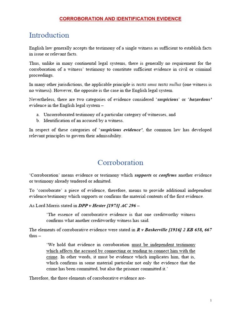 Corroboration And Identification - Law Of Evidence | PDF | Perjury ...