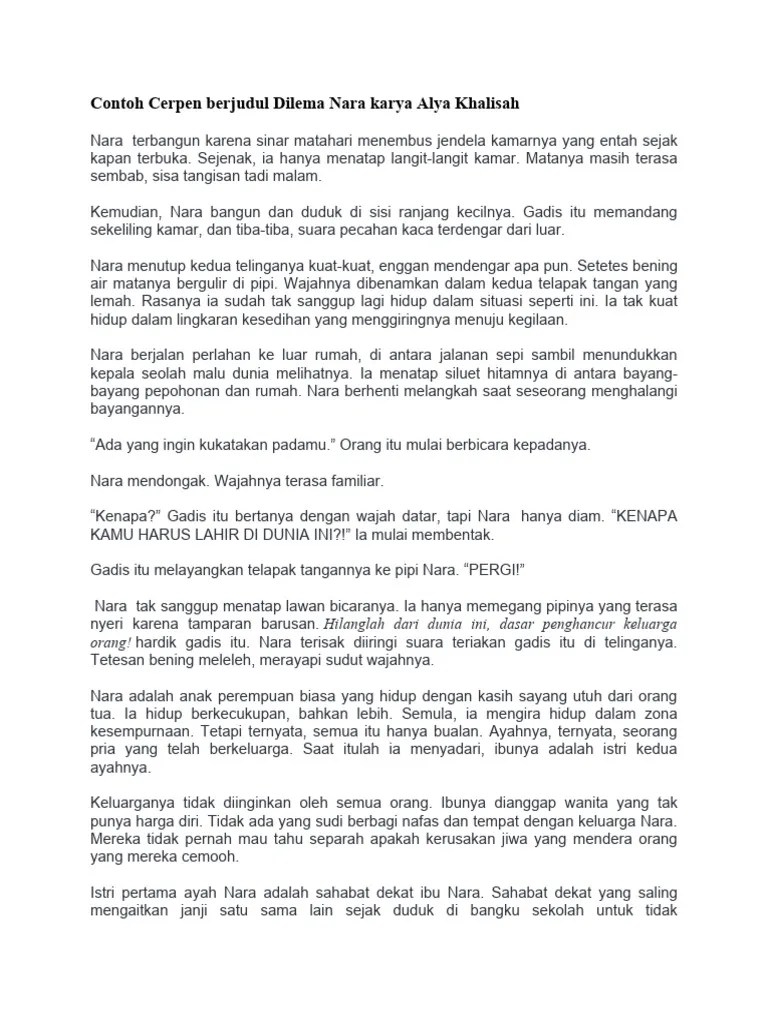 Contoh Cerpen Berjudul Dilema Nara Karya Alya Khalisa1 | PDF