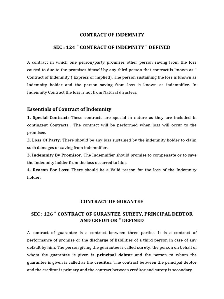 Understanding Indemnity And Guarantee Contracts Pdf Guarantee Surety