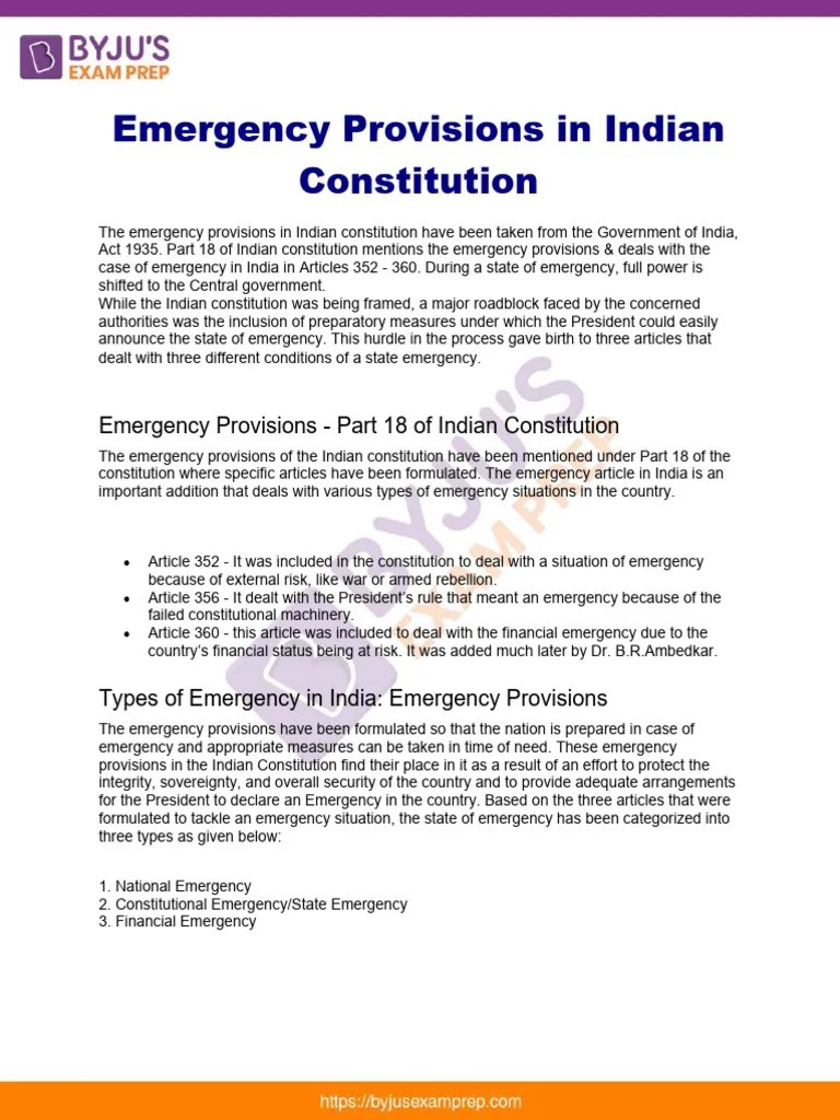 Emergency Provisions In Indian Constitution Upsc Notes 65 | PDF | State Of Emergency | Political ...