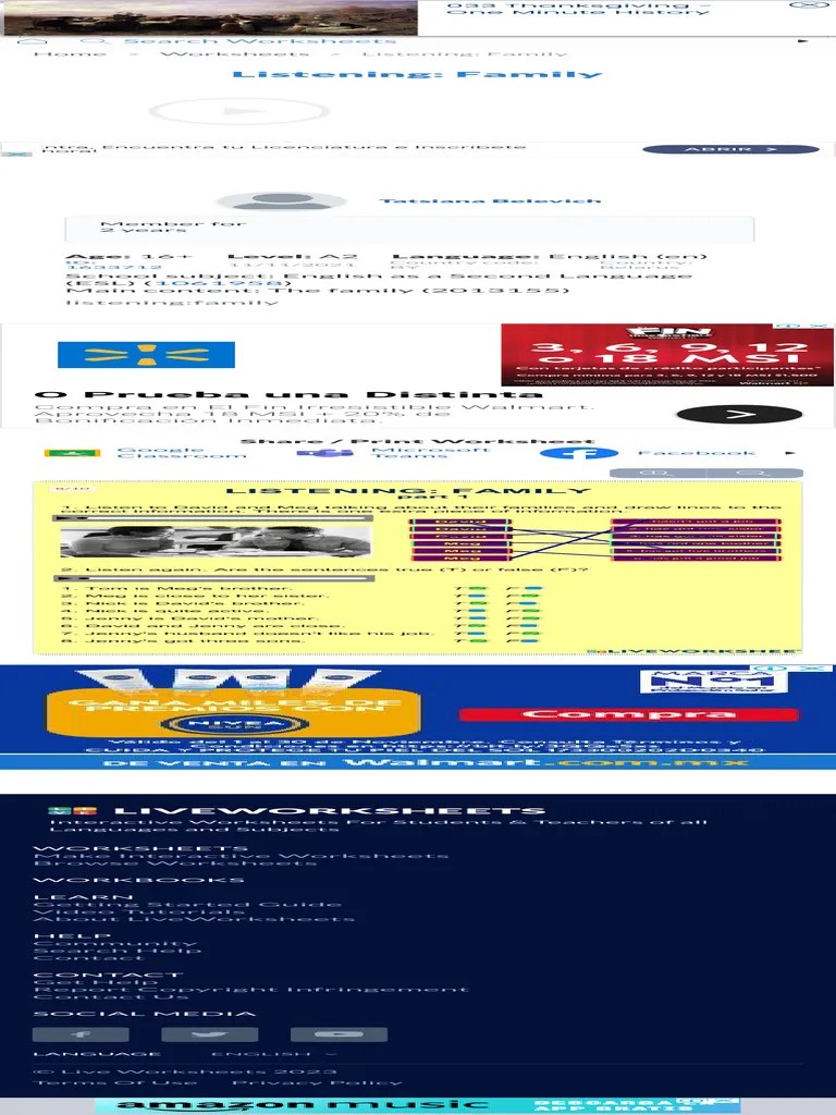 Listening Family Interactive Worksheet Live Worksheets | PDF