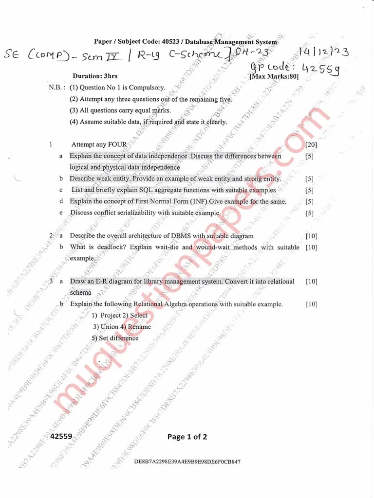 Mputer Engineering - Semester 4 - 2023 - December - Database Management ...