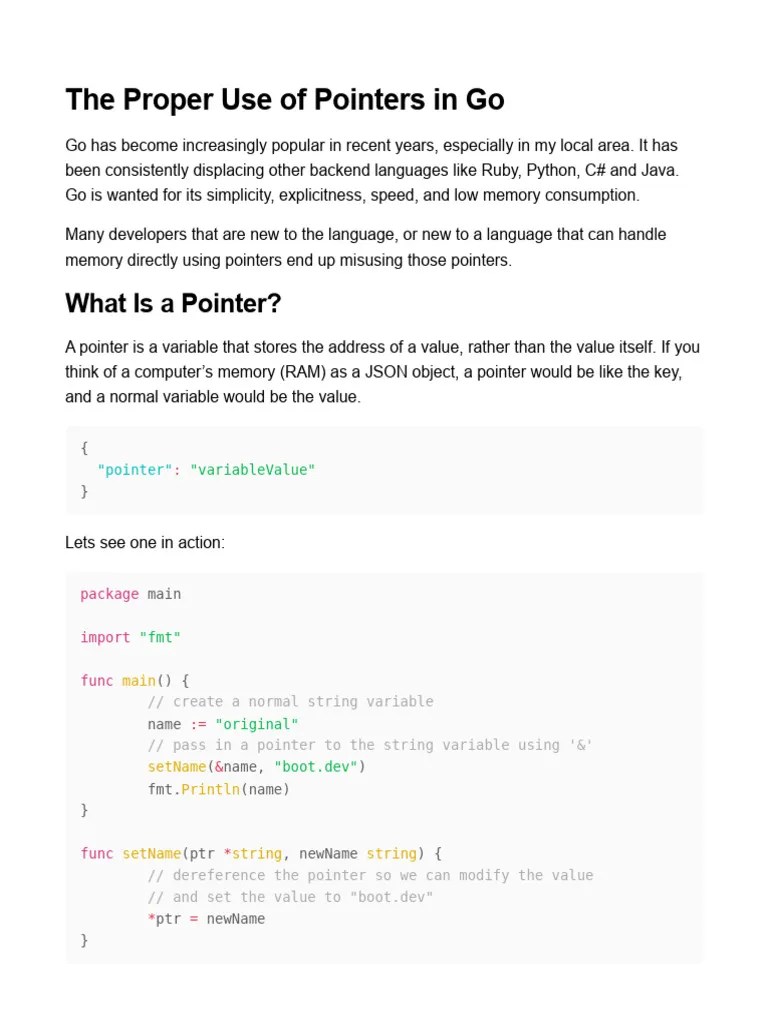(X) The Proper Use Of Pointers In Go | PDF | Pointer (Computer ...