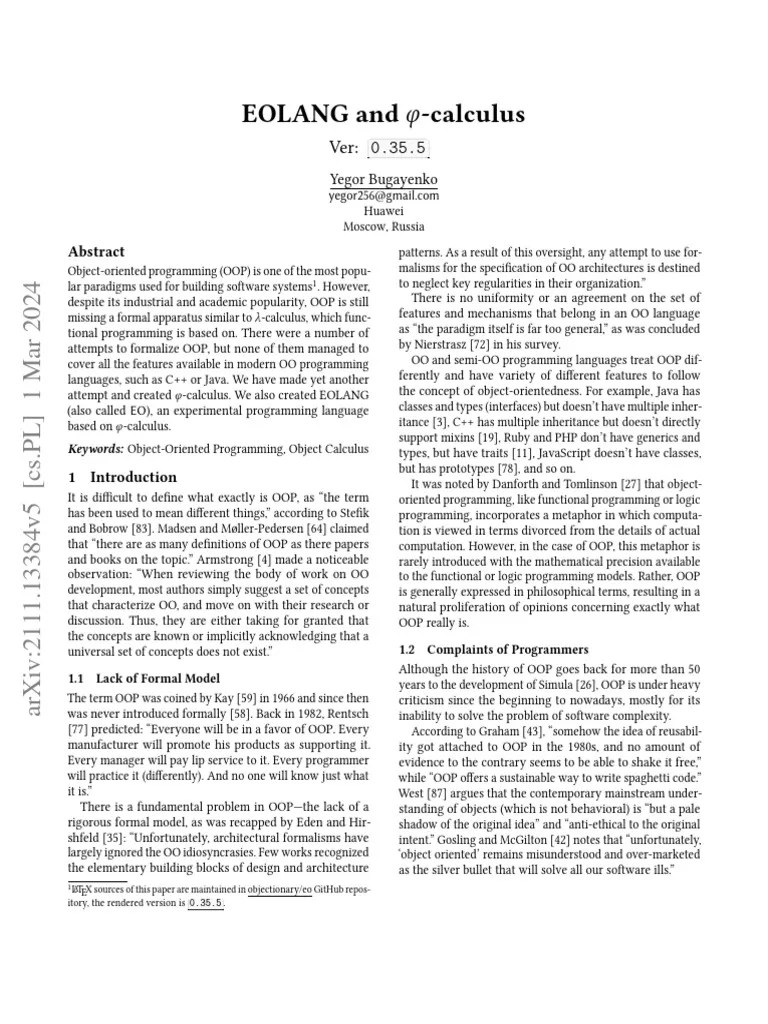 Yegor Bugayenko - EOLANG And ?-Calculus | PDF | Object Oriented ...