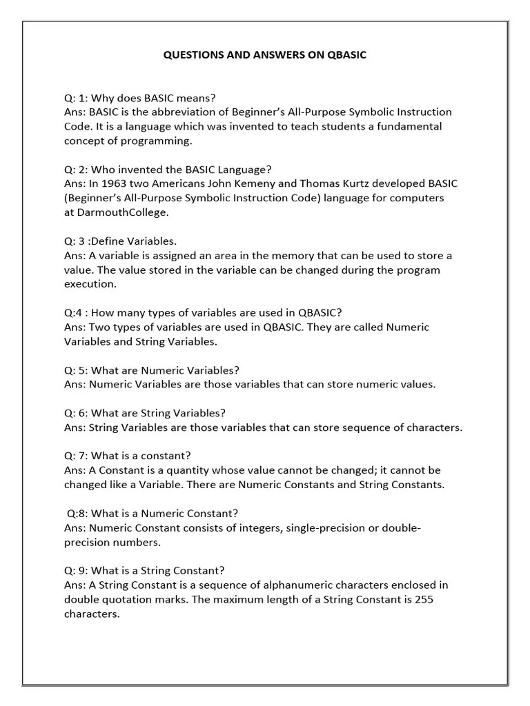Qbasic For Donbosco Pdf Variable Computer Science Basic
