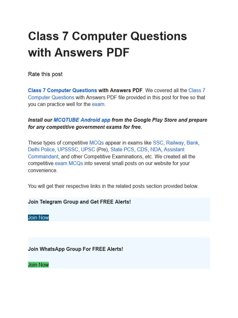 Class 7 Computer Questions With Answers PDF | PDF | Databases ...