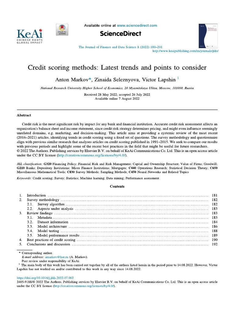 Credit Scoring Methods Latest Trends And Points To Consider | PDF