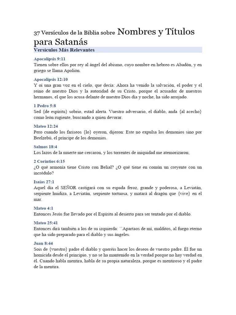 37 Versículos De La Biblia Sobre | PDF | Satán | Diablo