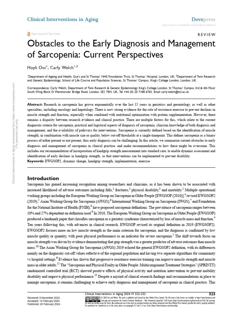 2024 - Obstacles To The Early Diagnosis And Management Of Sarcopenia Current Perspectives | PDF ...