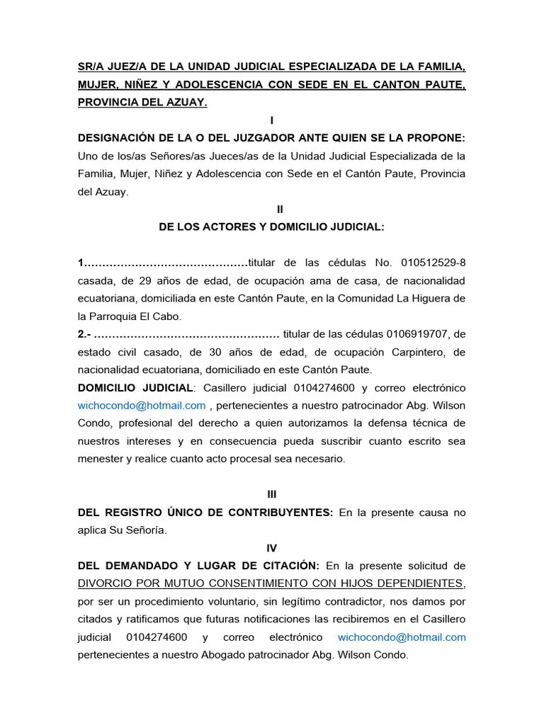 Divorcio Por Mutuo Acuerdo | PDF | Divorcio | Matrimonio