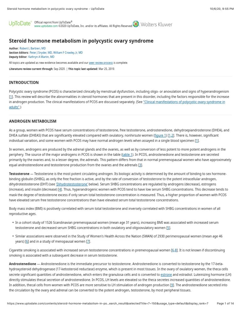 Steroid Hormone Metabolism In Polycystic Ovary Syndrome - UpToDate | Download Free PDF ...