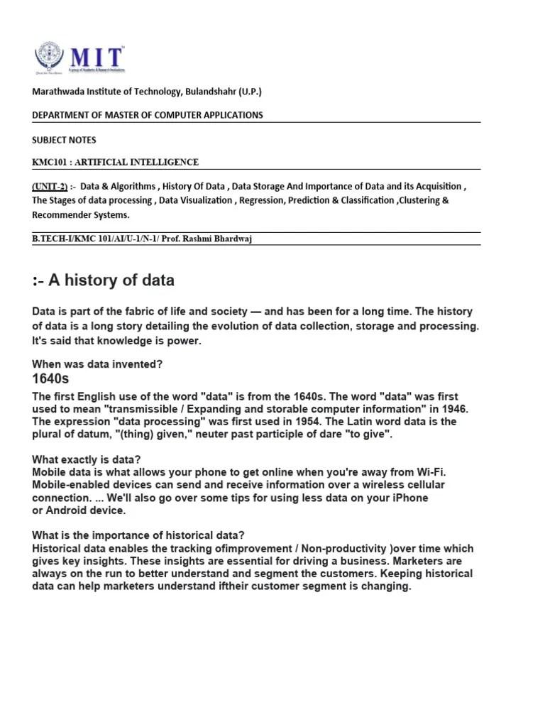 Ai Unit 2 Notes | PDF | Linear Regression | Cluster Analysis