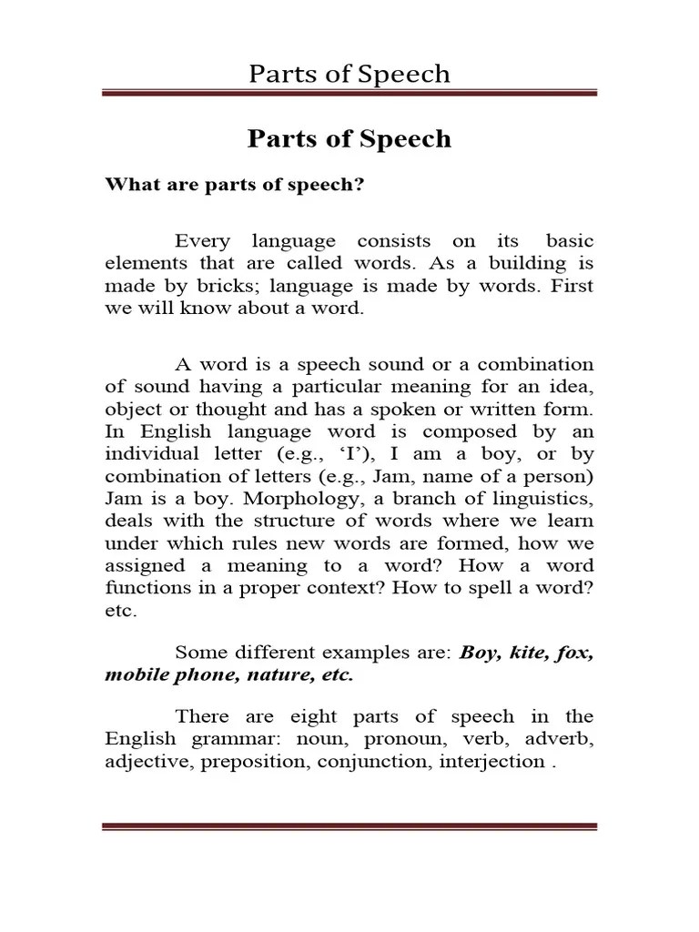Parts Of Speech FULL | PDF | Pronoun | Verb
