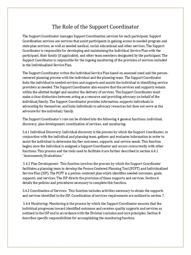 The Role Of The Support Coordinator | PDF | Evaluation | Community