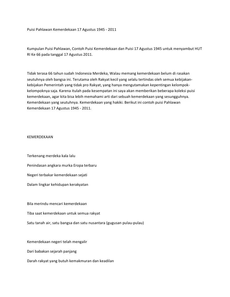 Detik ini bangsa kita telah merdeka. Puisi Pahlawan Kemerdekaan 17 Agustus 1945 Pdf