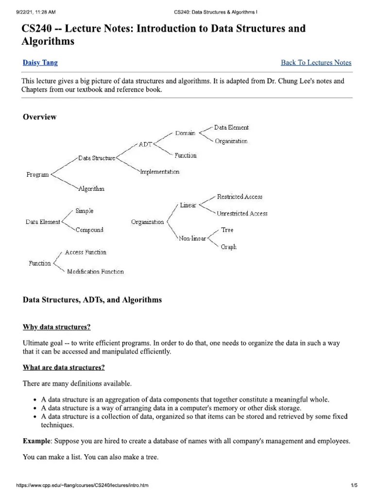 Introduction To Data Structures And Algorithms | PDF